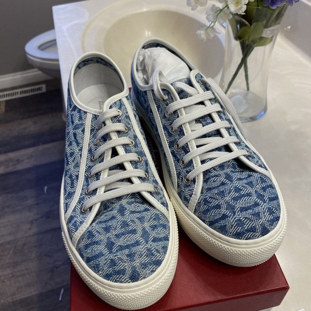 Blue Patterned Sneakers - image 1